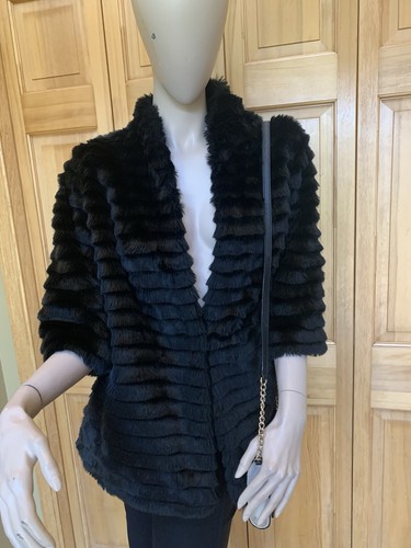 Calvin Klein S Faux Fur Coat with Hook & Loop Closures & 1/2 Sleeves Black EUC - Bild 2 von 16