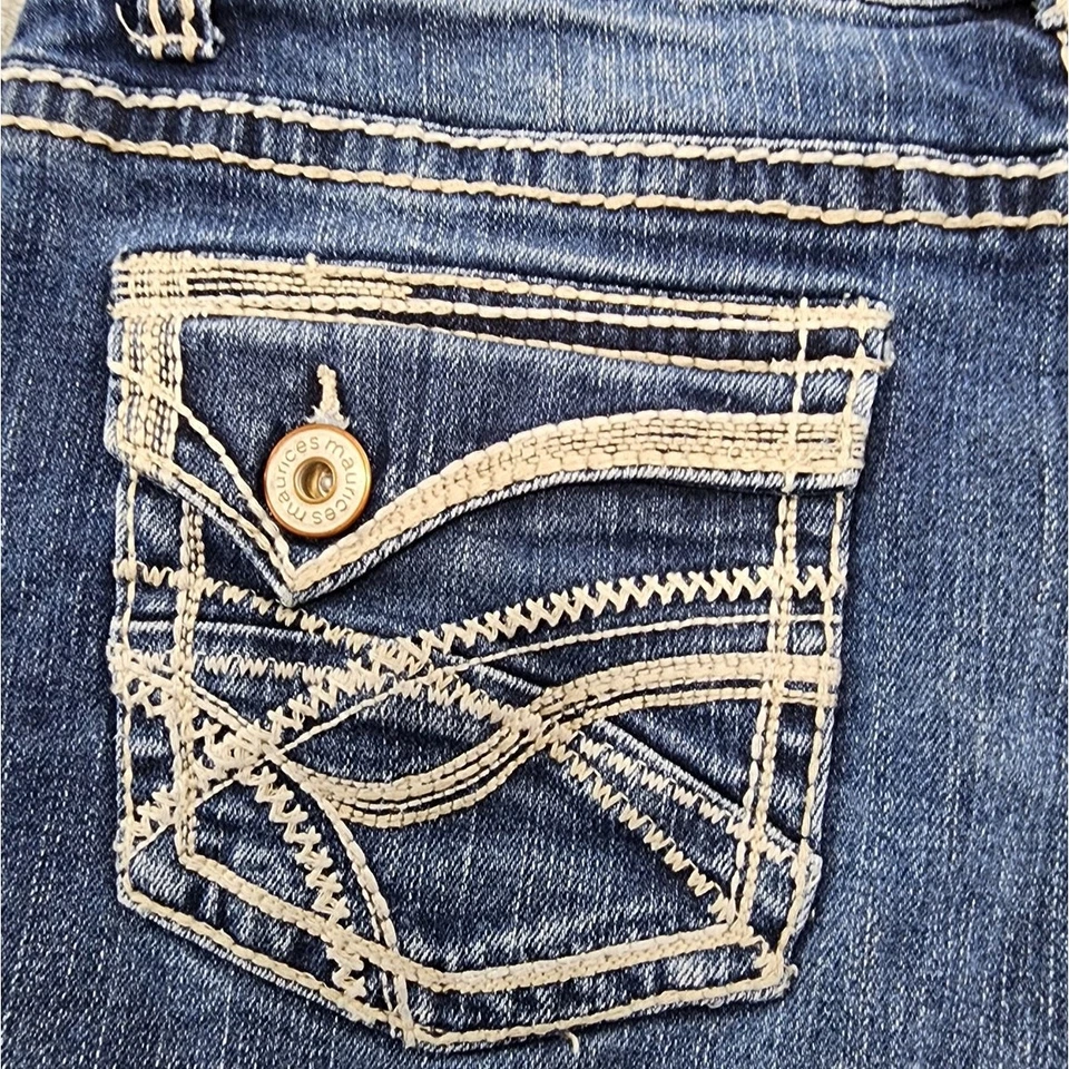 Pantalones Cortos Maurices Para Mujer 3/4 Azul Tiro Bajo 7 Pulgadas Puño Dobladillo Elastizado Denim Informal Foto 4 de 4