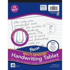 Pacon® Multi-Sensory Raised Ruled Tablet, Tape-Bound Tablet, 1/2" x 1/4" x 1/...
