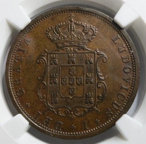 PORTUGAL Kingdom 5 Reis 1868 NGC MS 62 BN UNC King Luiz Louis Bronze Wreath