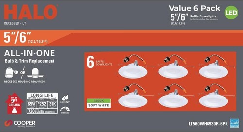 6x HALO 6” Retrofit LED Recessed Lights 3000K Baffle White Trim Ceiling Downligh - Picture 10 of 10