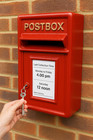 Contemporary Letterbox Red Post Box with Lock - Durable Cast Iron Mailbox