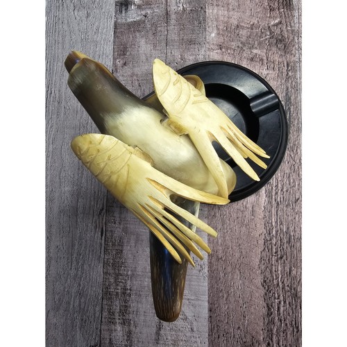 Vintage Hand Carved Eagle Cow Horn Antler Ashtray Pipe Decoration GIFT - Picture 4 of 10