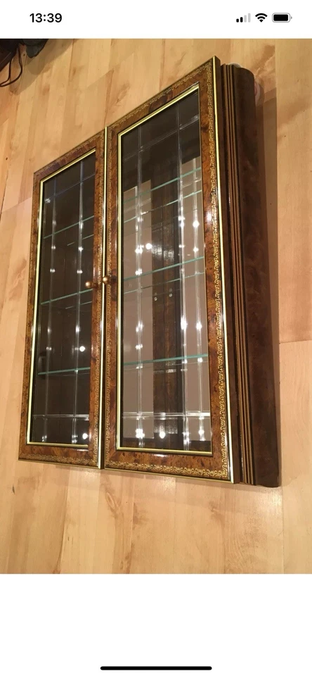 Отличная антикварная настенная подвесная стеклянная полка буфет золотой контур стеклянный фон - Изображение 4 из 4