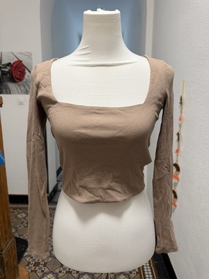 Zara Longsleeve Crop Top Square Neck Cropped Langarmshirt Oberteil Shirt
