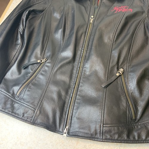 Harley Davidson Blazing Rose Embroidery Black Leather Biker Jacket Women’s L - Foto 6 di 16
