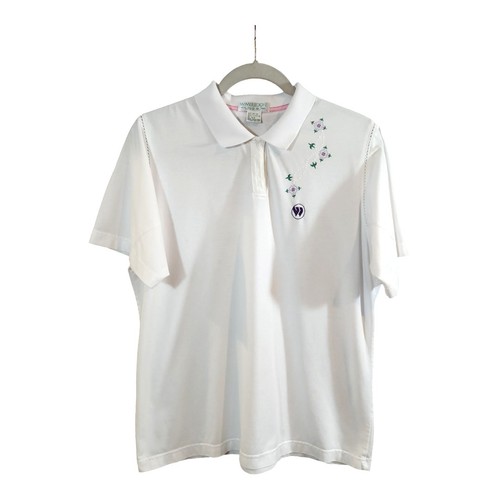 Camisa Polo Vintage Wimbledon Bordada Manga Corta en Blanco Tenis Para Mujer L