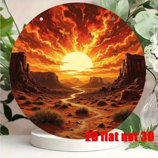 2D Flat,2D Flat20Inch Round Desert Sunset Wall Art Modern Red Rock Cactus Landsc