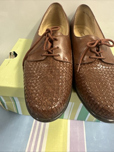 Trotters Women's Woven Oxford Mattie Cognac Leather Shoes 8 S Vintage EXCELLENT - Picture 4 of 9