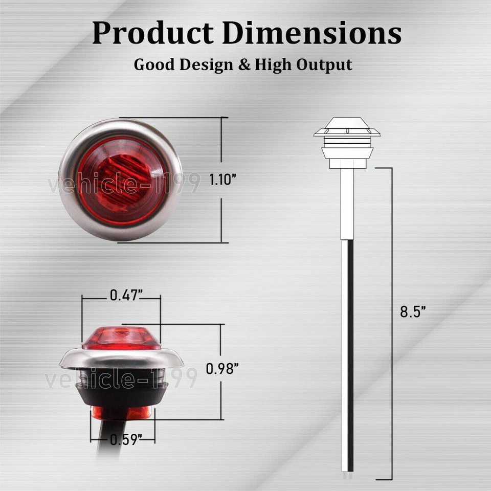 100x Round 3/4"Red LED Bullet Truck Trailer Side Marker Lights W/Stainless Bezel - Image 4 of 4