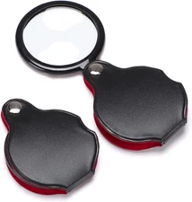 10X Small Magnifying Glass, 2 PCS Mini Pocket Magnifier Folding Magnify Glass wi