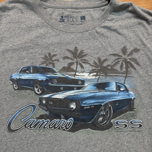 Mens Newport Blue Camaro SS 396 Shirt Grey Graphic Print T-Shirt Size XL - Picture 2 of 8