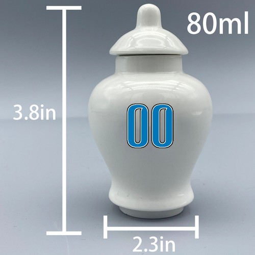 Mini urna de cerámica para tema de fútbol americano Detroit Lions, texto y número personalizados - Imagen 3 de 5