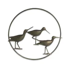 Aluminum Finish Round Shape Coastal And Nature Theme Sandpiper Wall Art
