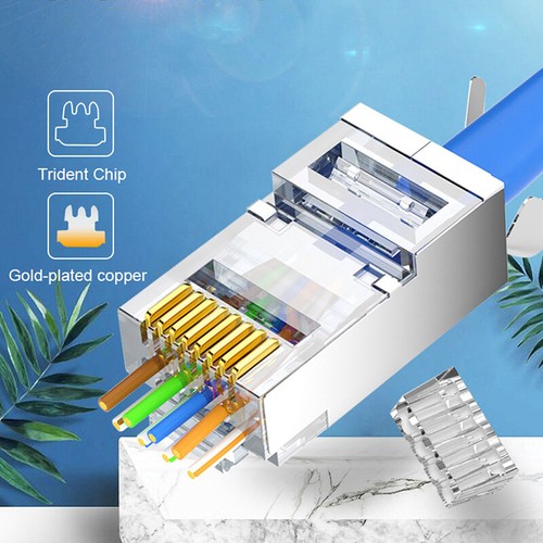 10Pcs Pass Through Connectors RJ45 Shielded Cat7 Connectors Network Modular *h* - Photo 11/12