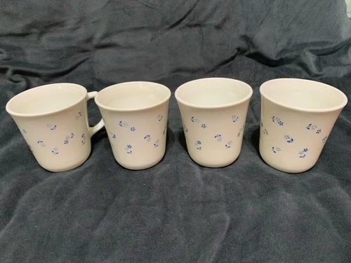 4 Corning Ware Corelle Provincial Blue White Coffee Tea Cups 8oz Blue Flowers 3