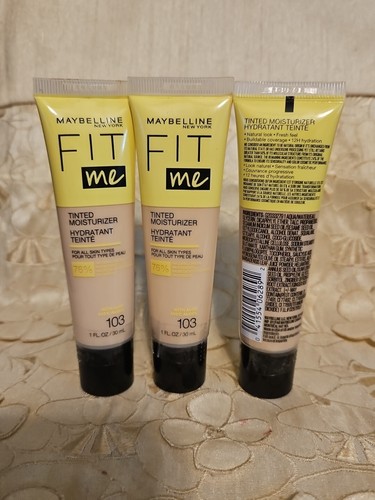 3-Maybelline-Fit Me-getönte Feuchtigkeitscreme-103-ALLE HAUTTYPEN-1 OZ. JEWEILS (X3) - VERSIEGELT - Bild 1 von 3