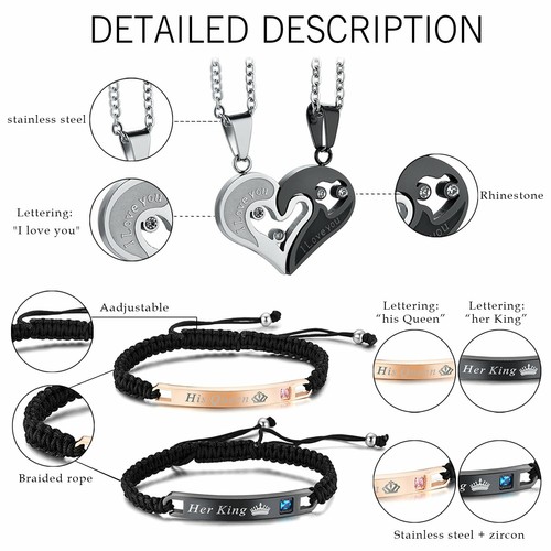 4 Stck. Seine Königin Ihr König Passende Liebe Herz Set Armband Halskette Liebhaber Geschenk - Bild 4 von 7