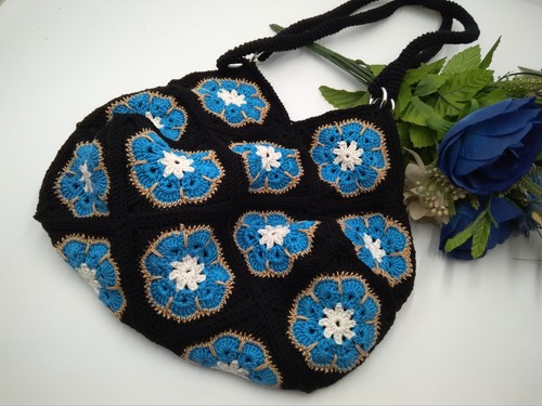 Borsa granny uncinetto fiore, fatta a mano di cotone , 35x25x16cm, 100% cotone - Foto 3 di 14