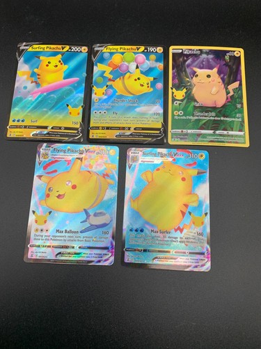 x5 Surfing Flying Pikachu V VMAX & Full Art Pokemon Celebrations # 5 6 7 8 9 NM