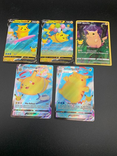 x5 Surfing Flying Pikachu V VMAX & Full Art Pokemon Celebrations # 5 6 7 8 9 NM - Foto 1 di 3