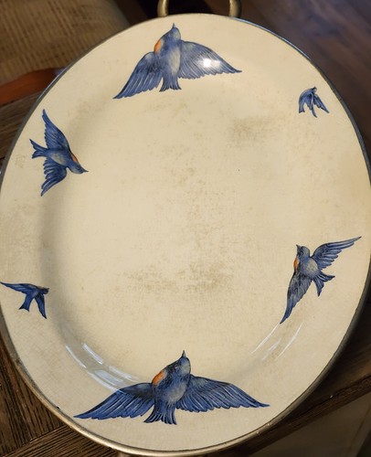 ANTIQUE AUSTRIA BLUEBIRD HOT WATER FOOD WARMING PLATTER W/ DOUBLE HANDLES - Picture 8 of 22