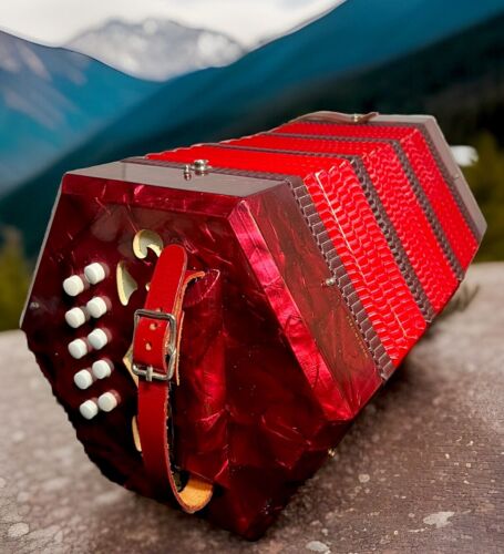 Vintage Concertina / Accordian Made in Italy, Red Pearl Cellulose 20 Button
