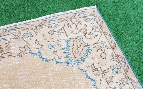 Alfombra Turca 45''x88'' Vintage Color Claro Silenciado Oushak Alfombra Lana 117x224cm - Imagen 6 de 12