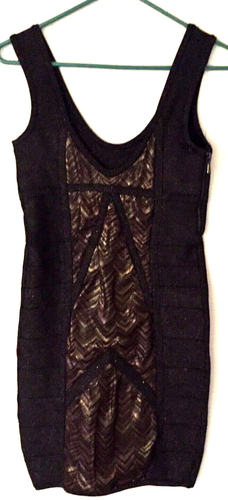 Bebe dress size M women black & gold sparkles zipper on side short sleeveless - Picture 3 of 6