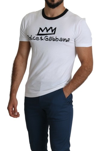 DOLCE & GABBANA T-shirt 100% Cotton White Logo Crown Printed IT44/US34/XS $600 DOLCE & GABBANA T-shirt 100% Cotton White Logo Crown Printed IT44/US34/XS $600