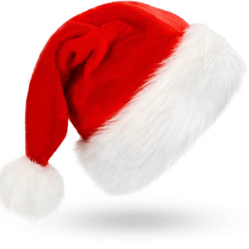 17"H Red & White Christmas Santa Hat Soft Comfortable W/ Plush Cuff - 第 2/3 張圖片