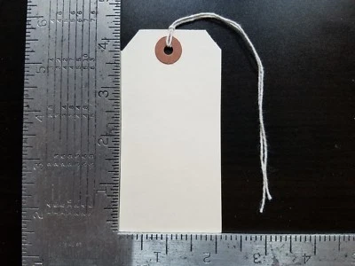 100 MANILA INVENTORY SHIPPING HANG TAGS SIZE #4 WITH STRING 4 1/4" X 2 1/8" - Image 1 of 4