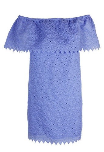 KENSIE ~ Blue Eyelet Popover Off the Shoulder Shift Party Dress S NEW $89 - Picture 2 of 9