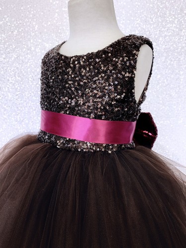 Brown Sequence 2 Layer Tulle Dress Flower Girl Wedding Birthday 2 4 6 8 10 12 14 - Picture 6 of 42