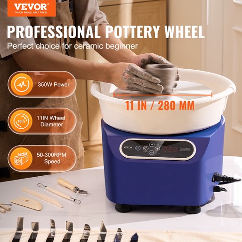 VEVOR Roue de Poterie Tour de Potier 280 mm 350 W avec Pédale et Tablier Bleu - Afbeelding 2 van 12