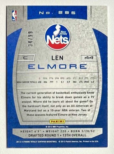 2013-14 Totally Certified Len Elmore Totally Red Foil Parallel SP #d /99 NJ Nets - Picture 5 of 15
