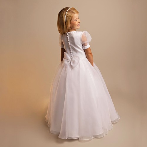 Vestido de Comunión Falda Tul Manga Abullonada Blanco Largo para Niñas, 7-11 Años - Imagen 4 de 5