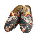 Icon Shoes Painted Leather Slip On Size 9 FACE Mules Wedge Multi Colored