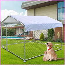 6.5 x 6.5 FT Outdoor Pet Dog Kennel Metal Pet House Backyard Cage with Cover