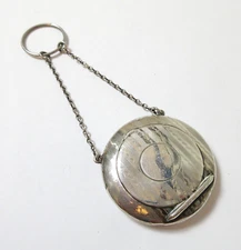 Antique Silver Compact Engine Engraved Stripes Finger Ring Adie & Lovekin 1916