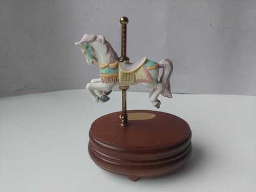 Melodies Carousel Porcelain Horse Plays Carousel Waltz Musical w/ Plaque - Picture 4 of 9