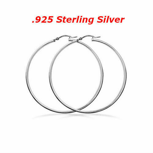 .925 SOLID STERLING SILVER PLAIN 2MM THICK POLISHED ROUND HOOP EARRINGS 35mm - Picture 3 of 4