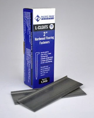 PACFIC PRIDE 1000 pack, 2" L-Cleat Hardwood Flooring Nails Fasteners 16 Gauge Ga, Fits most