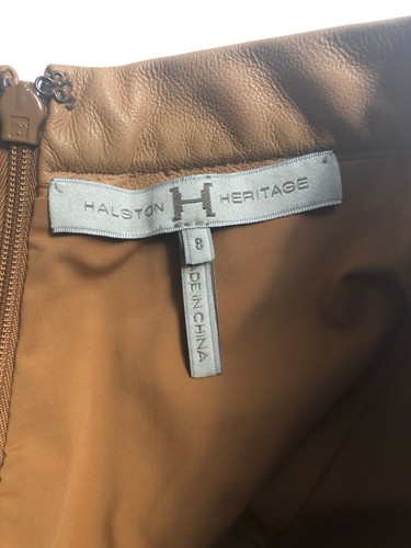 NWOT £490 Halston Heritage lamb leather flared pleated A-line mini skirt. US 8 - Picture 3 of 7