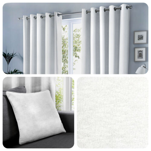 Fusion SORBONNE - Plain White 100% Cotton Eyelet Lined Curtains or Cushions - Picture 1 of 19