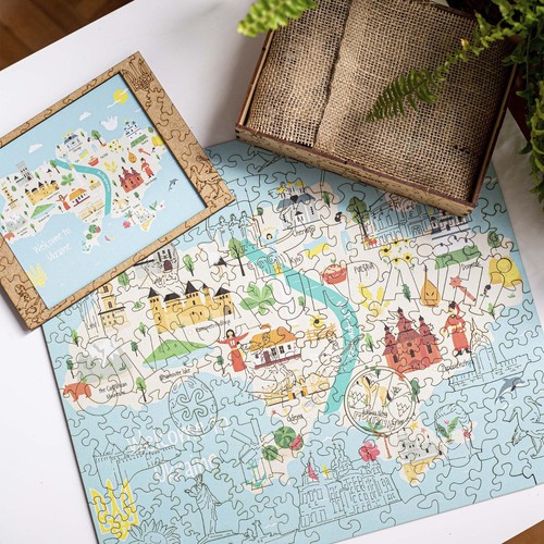 Rompecabezas de madera Woods Story para adultos mapa azul con caja de regalo talla XXL - Imagen 4 de 11