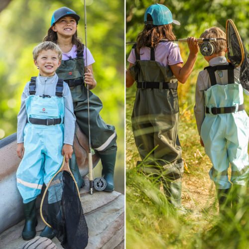 HISEA Kids Chest Waders Anti-Slip Bootfoot Soft Waterproof Fishing Hunting Wader - Picture 10 of 33