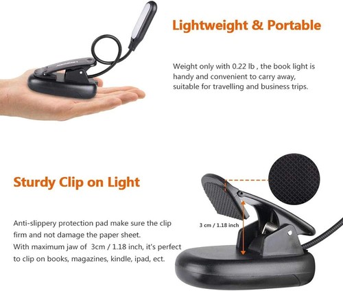 Clip on Book Rechargeable Book Light Mini LED Reading Light Flexible Easy - Picture 6 of 12