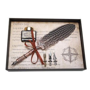 Feather-Writing-Fountain-Caligraphy-Dip-Pen-Quill-Stamp-3-Nibs-Box-Set-Xmas-Gift
