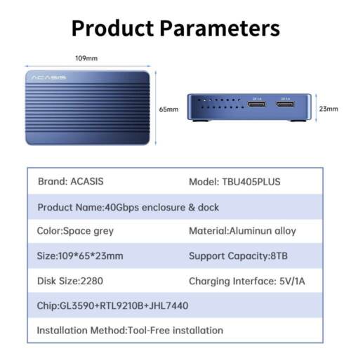 Acasis 6-in-1 40Gbps M.2 NVMe Thunderbolt 3/4 USB 4 SSD Case & Dock - Picture 10 of 10